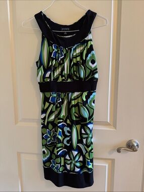 Enfocus Studio Blue, Green & Black Floral Midi Dress. Size-10